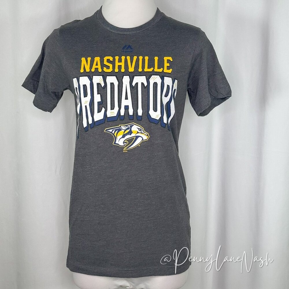 Majestic NHL Nashville Predators Graphic T-Shirt Small S Gray
